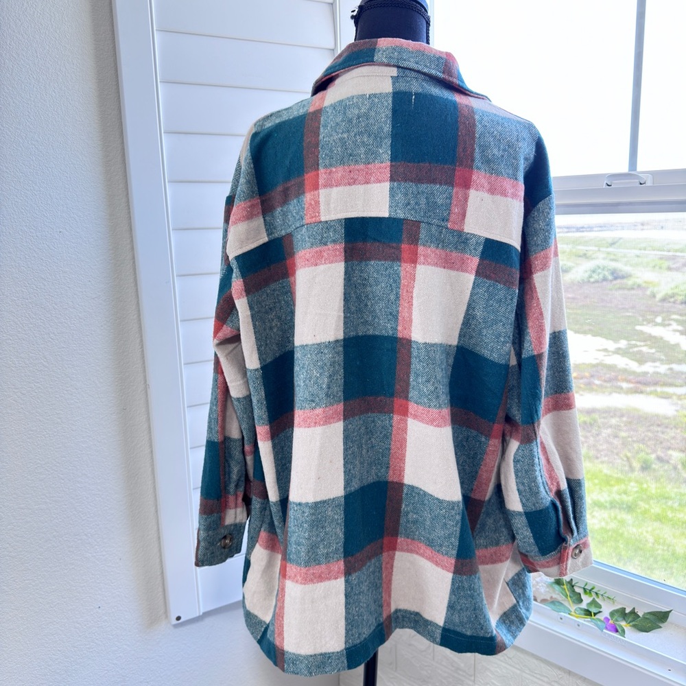 Stitch fix: VIGOSS Size: XS Oversized Teal Green Orange Plaid Shacket Flannel - Picture 10 of 15